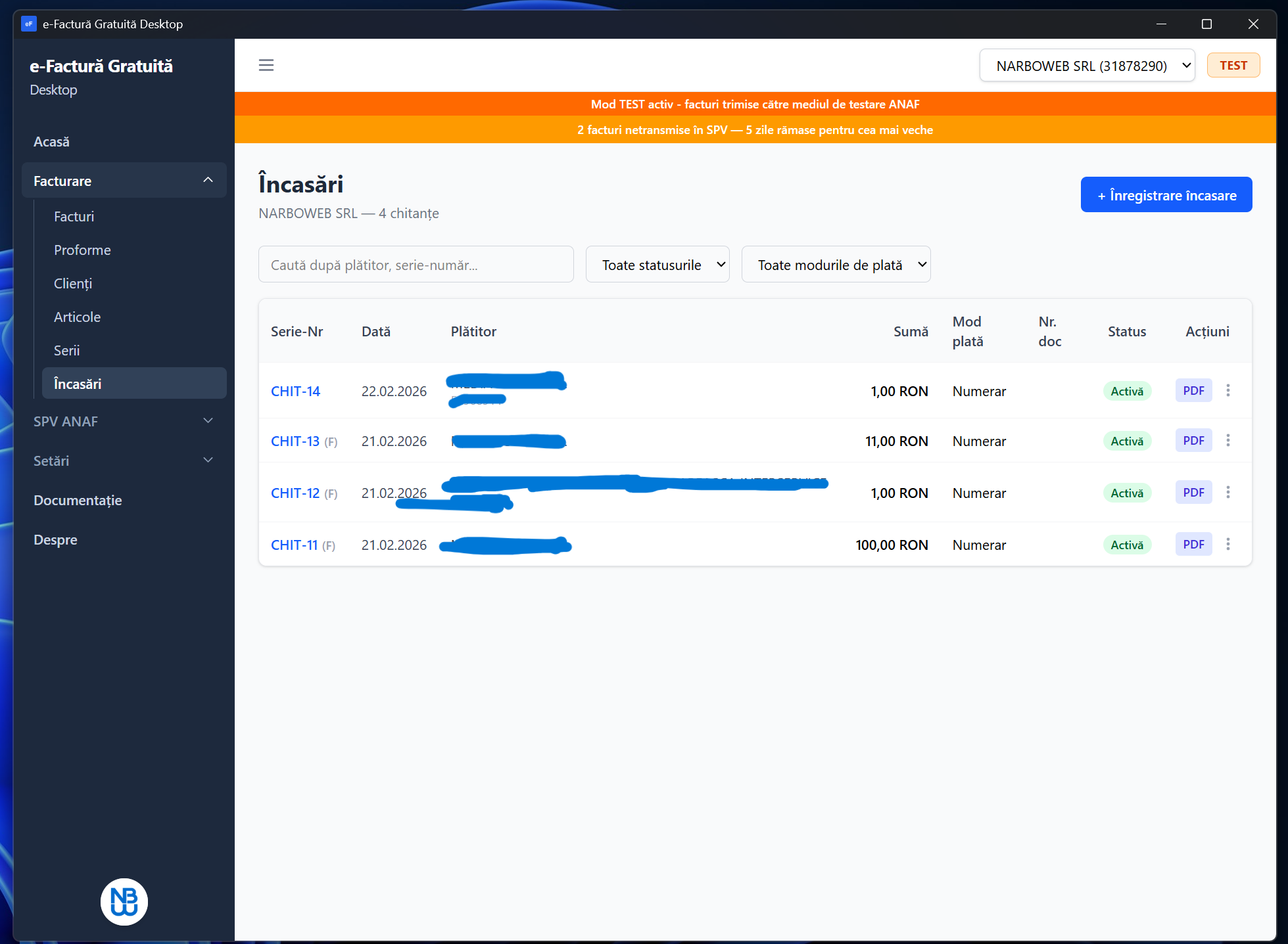 Chitanțe și încasări