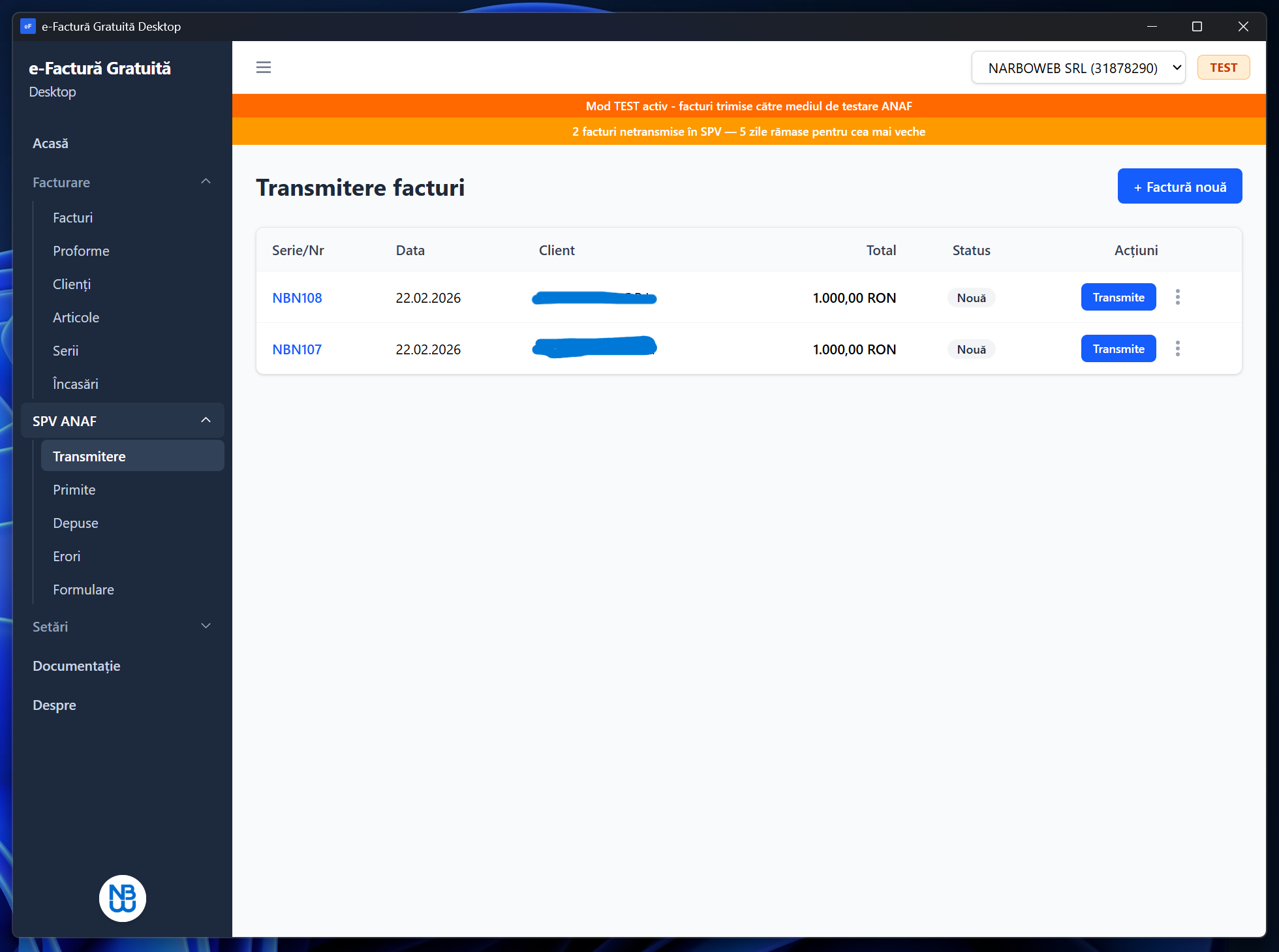 Transmitere și stare depunere